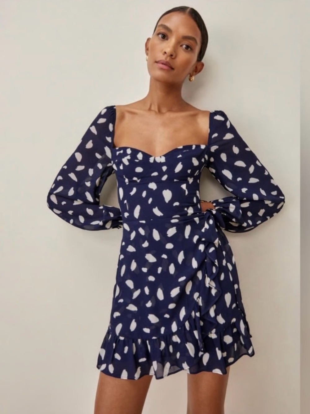 NEW Reformation Navy Cammi Dress Navy Printed Mini Dress Size 2
